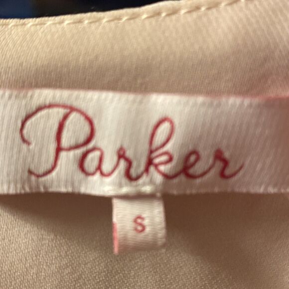 PARKER 100% Silk Size S FLORAL ASYMMETRICAL RUFFLE DRESS MELLOW MEADOW MULTI - Picture 4 of 10